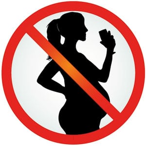 Zeichen - durchgestrichene schwangere Frau, die Alkohol trinkt