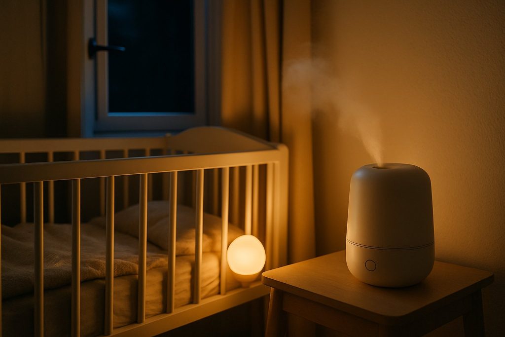 Ruhiges Kinderzimmer bei Nacht mit Luftbefeuchter