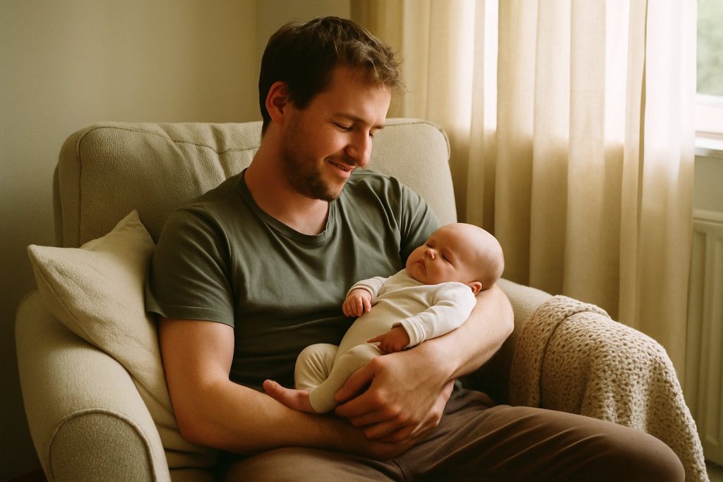 Vater hält sein Neugeborenes im Arm